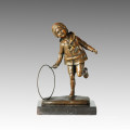 Kids Statue Girl&Iron-Hoop Bronze Sculpture, D. H. Chiparus TPE-349